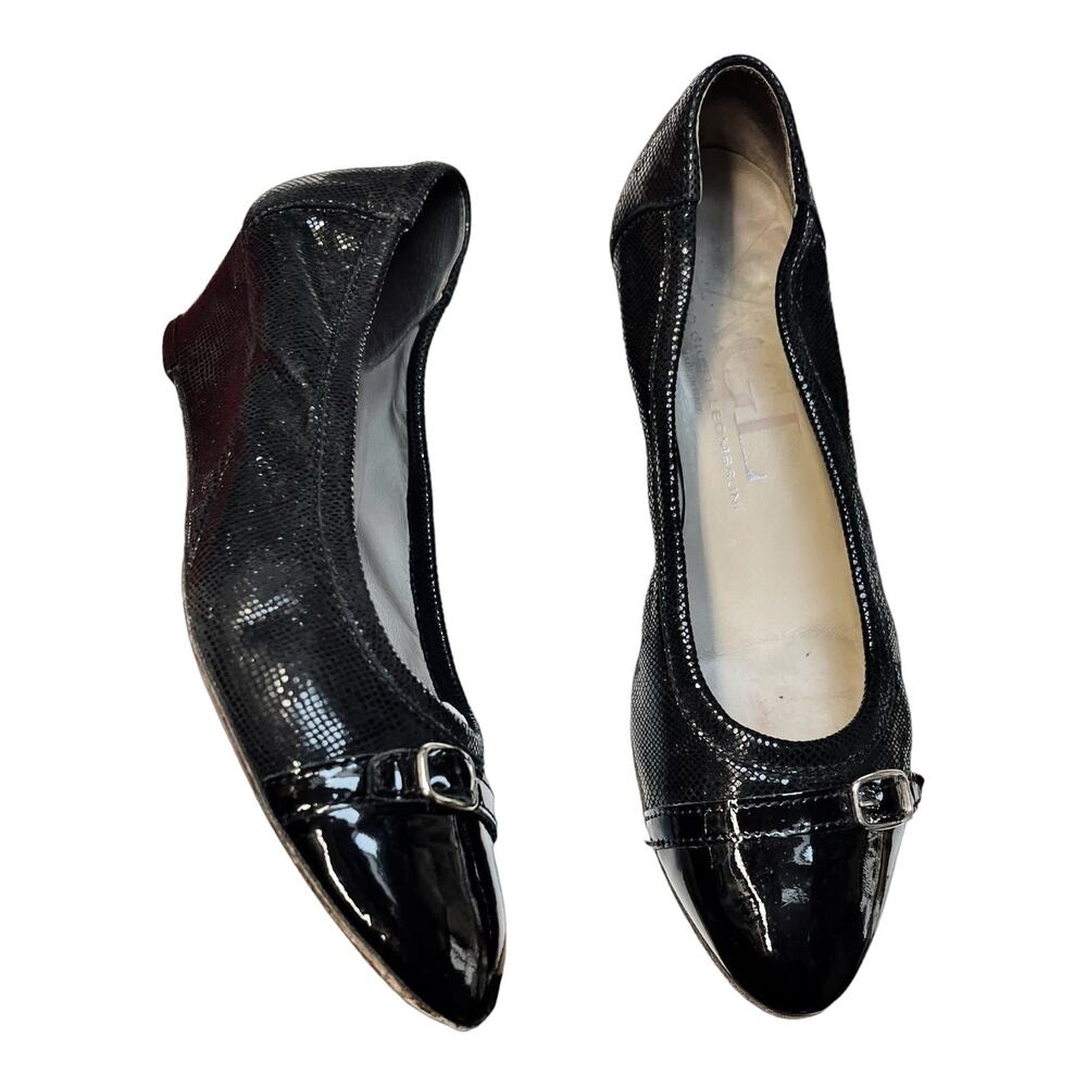 AGL Black Wedges Patent Leather Cap Toe Round Shimmery Suede Shoes EU 38.5 US 8